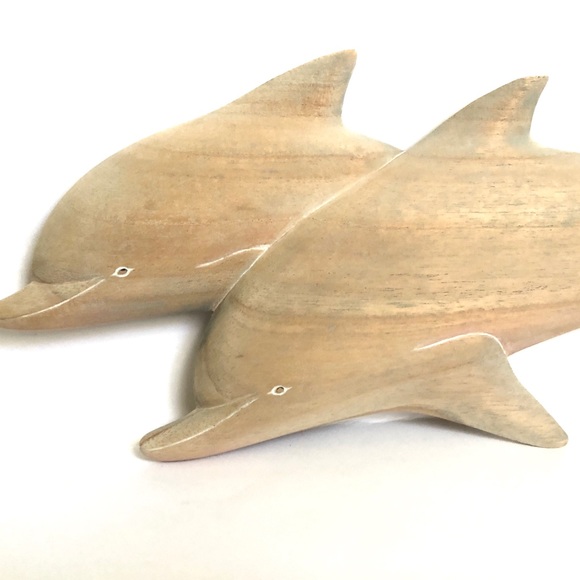 Carved Wooden dolphin pair wall art decor - Picture 2 of 9
